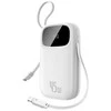 Baseus „EnerFill FC31“ 20000mAh 45W išorinė baterija su skaitmeniniu ekranu ir 2 integruotais laidais (USB-C + „Lightning“) – balta