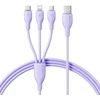 Baseus itin spartus „trys viename“ greitojo įkrovimo laidas USB-A į M+L+C 3.5A 1.3m Nebula Violetinė