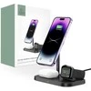 Belaidis magnetinis įkroviklis 3in1 15W telefonams su MagSafe, AirPods, Apple Watch Watch Tech-Protect QI15W A22 juodos spalvos