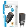 Beline laidinis įkroviklis 2x USB-C + 1x USB 65Wjuodos spalvos/juodos spalvos (head only) PD 3.0 + QC 3.0 BLN3CB65 GaN