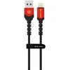 Blavec kabelis Raptor pintas – USB į Lightning – 2A 3 metrai (CRA-UL2BR30) juodos-raudonos spalvos