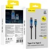 Blavec Kabelis Velox pleciony – Typ C na Typ C – PD 100W 5A LED ekranas 1,2 metra Apple CarPlay/Android Auto (CVE-CC5B12)
