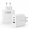 Blavec laidinis įkroviklis BC-11 GaN – USB + 2xTyp C – QC PD 65W 3A (TCBC11G-U2CW653A) baltos spalvos
