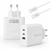 Blavec laidinis įkroviklis BC-11 GaN – USB + 2xTyp C – QC PD 65W 3A su kablem Typ C į Typ C (TCBC11G-U2CW653A) baltos spalvos
