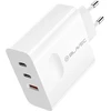 Blavec laidinis įkroviklis BC-11 GaN – USB + 2xTyp C – QC PD 65W 3A su kablem Typ C į Typ C (TCBC11G-U2CW653A) baltos spalvos