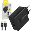 Blavec laidinis įkroviklis BC-11 GaN – USB + 2xTyp C – QC PD 65W 3A su kablem Typ C į Typ C (TCBC11G-U2CB653A) juodos spalvos