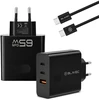 Blavec laidinis įkroviklis BC-11 GaN – USB + 2xTyp C – QC PD 65W 3A su kablem Typ C į Typ C (TCBC11G-U2CB653A) juodos spalvos