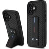 BMW BMHCP16SGSPCCK Apple iPhone 16 6.1" dėklas telefonui juodos spalvos M Grip su stoveliu Smooth and Carbon