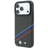 BMW M Quadrille Kevlar rašto trijų spalvų linijų ir metalinio logotipo MagSafe dėklas, skirtas iPhone 18 Pro Max / 17 Pro