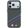 BMW M Quadrille Kevlar rašto trijų spalvų linijų ir metalinio logotipo MagSafe dėklas, skirtas iPhone 18 Pro Max / 17 Pro