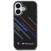 BMW BMHCP16M23HTRAK Apple iPhone 16 Plus 6.7″ juodos spalvos kietas dėklas Motorsport IML Random Stripes