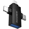 Borofone Adapteris BV26D – USB to Lightning/Type C/Micro USB – juodos spalvos