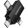 Borofone Adapteris BV26D – USB to Lightning/Type C/Micro USB – juodos spalvos