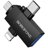 Borofone Adapteris BV26D – USB to Lightning/Type C/Micro USB – juodos spalvos