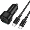 Borofone automobilinis įkroviklis BZ34B Cloud - USB + Type C - QC 3.0 PD 38W su Type C į Type C kabeliu juodos spalvos