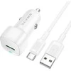 Borofone Car charger BZ34 Cloud – USB – QC 3.0 18W with USB to Type C cable baltas