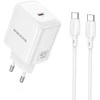 Borofone Įkroviklis jungiama į tinklą BN33 Fuente GaN Typ C – QC3.0 PD 40W su cable Type C to Type C baltos spalvos