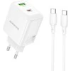 Borofone kelioninis įkroviklis BN30 Cargador GaN – USB + Type C – QC 3.0 PD 45W with Type C to Type C cable baltos spalvos