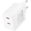 Borofone kelioninis įkroviklis BN31 Cargador GaN – 2xType C – QC 3.0 PD 45W baltos spalvos