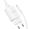 „Borofone BN1 Innovative“ sieninis įkroviklis – USB – 2,1A su USB–MicroUSB jungtimi, baltas