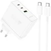 Oem Borofone Laidinis įkroviklis BN11 Imperial – USB + 2xType C – QC 3.0 PD 100W su Type C į Type C kabeliu baltos spalvos