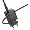 Borofone Laidinis įkroviklis BN14 Royal GaN – USB + Type C – QC 3.0 PD 30W su Type C į Lightning kabeliu juodos spalvos