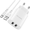 Įkroviklis Borofone BN2 2xUSB 2.1A + USB Type-C, baltas