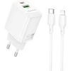 Borofone laidinis įkroviklis BN27 Fuente – USB + Type C – QC 3.0 PD 20W su Type C į Lightning kabeliu baltos spalvos