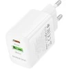 Borofone laidinis įkroviklis BN27 Fuente – USB + Type C – QC 3.0 PD 20W baltos spalvos