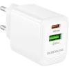 Borofone laidinis įkroviklis BN27 Fuente – USB + Type C – QC 3.0 PD 20W baltos spalvos