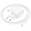 Borofone laidinis įkroviklis BN27 Fuente – USB + Type C – QC 3.0 PD 20W su Type C į Lightning kabeliu baltos spalvos