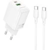 Borofone laidinis įkroviklis BN27 Fuente – USB + Type C – QC 3.0 PD 20W su Type C į Type C kabeliu baltos spalvos