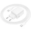 Borofone laidinis įkroviklis BN27 Fuente – USB + Type C – QC 3.0 PD 20W su Type C į Type C kabeliu baltos spalvos