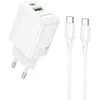 Borofone laidinis įkroviklis BN29 Fuente – USB + Type C – QC 3.0 PD 30W su Type C į Type C kabeliu baltos spalvos
