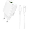 Borofone laidinis įkroviklis BN29 Fuente - USB + Type C - QC 3.0 PD 30W su Type C į Lightning kabeliu baltos spalvos