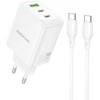 Borofone Wall charger BN32 Cargador GaN – USB + 2xType C – QC 3.0 PD 65W with Type C to Type C baltas