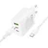 „Borofone“ sieninis įkroviklis BN32, GaN 4GB USB + 2xC tipo jungtys, QC 3.0 PD, 65W, su C tipo į C tipo jungtimi ir baltais laikikliais