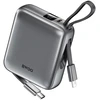 BWOO išorinė baterija P74 22.5W 10000 mAh su 2 integruotais laidais 1 x USB-C 1 x Lightning juoda