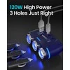 Fusion Accessories Automobilio cigarečių žiebtuvėlio lizdo skirstytuvas B39-C – 3 lizdai + USB + C tipo – QC 3.0 PD 3A 120W su ekranu ir laidu