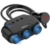 Car Cigarette Lighter Socket Splitter LM21 – 3 sockets + USB + Type C – QC 3.0 PD 3A 122W with display and cable
