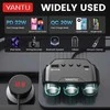Car Cigarette Lighter Socket Splitter LM21 – 3 sockets + USB + Type C – QC 3.0 PD 3A 122W with display and cable
