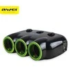 AWEI įkrovimo šakotuvas C-353 12V + 2 USB, juodos spalvos