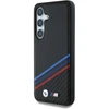 Original dėklas BMW Leather Tricolor Crossing Stripes MagSafe skirtas Samsung Galaxy S25 juodos spalvos