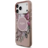 Dėklas Guess IML Flowers Pearl Strap MagSafe, skirtas iPhone 18 Pro / 17 Pro, rožinis