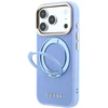 Dėklas Guess Ring Stand 360 Grained Classic Logo MagSafe, skirtas iPhone 18 Pro / 17 Pro, šviesiai mėlynas