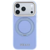 Dėklas Guess Ring Stand 360 Grained Classic Logo MagSafe, skirtas iPhone 18 Pro Max/17 Pro Max, šviesiai mėlynas