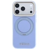 Dėklas Guess Ring Stand 360 Grained Classic Logo MagSafe, skirtas iPhone 18 Pro / 17 Pro, šviesiai mėlynas