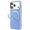 Dėklas Guess Ring Stand 360 Grained Classic Logo MagSafe, skirtas iPhone 18 Pro Max/17 Pro Max, šviesiai mėlynas
