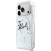 „Karl Lagerfeld“ skysto blizgučio „Karl Script“ logotipo „MagSafe“ dėklas, skirtas „iPhone 17 Pro“ – skaidrus