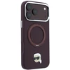Dėklas Karl Lagerfeld su žiediniu stovu 360 Karl Head Pin MagSafe, skirtas iPhone 18 Pro / 17 Pro, bordo spalvos